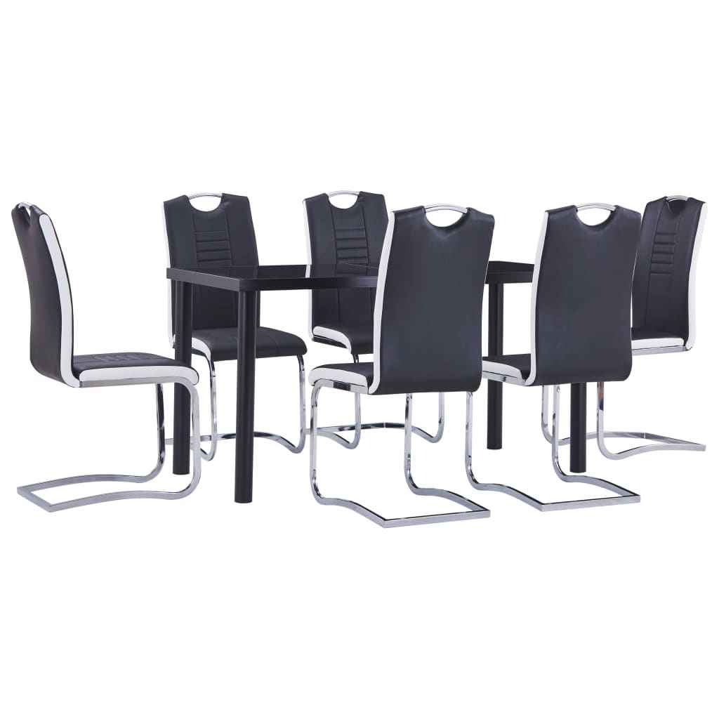 vidaXL 7 pcs conjunto de jantar couro artificial preto